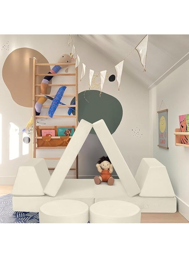 Aroma Homes أريكة الأطفال أريكة قسم الأطفال أريكة تتوهج في الظلام للأطفال، تتوهج في الفضاء 8 قطع قابلة للطي (بيج) - Image 2